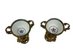 19th Century Gold Imari cups mounted in gilt bronze