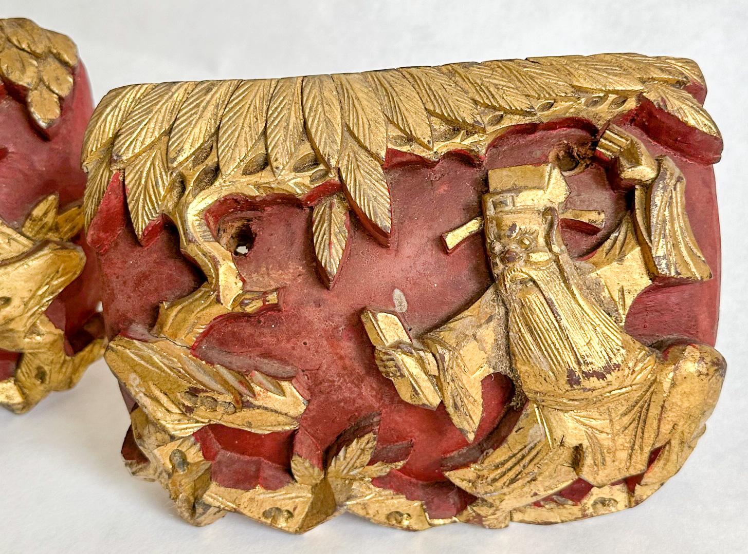 Chinoiserie 19th Century Gold Leaf Chinese Architectural Fragment Sculptures, Pair For Sale