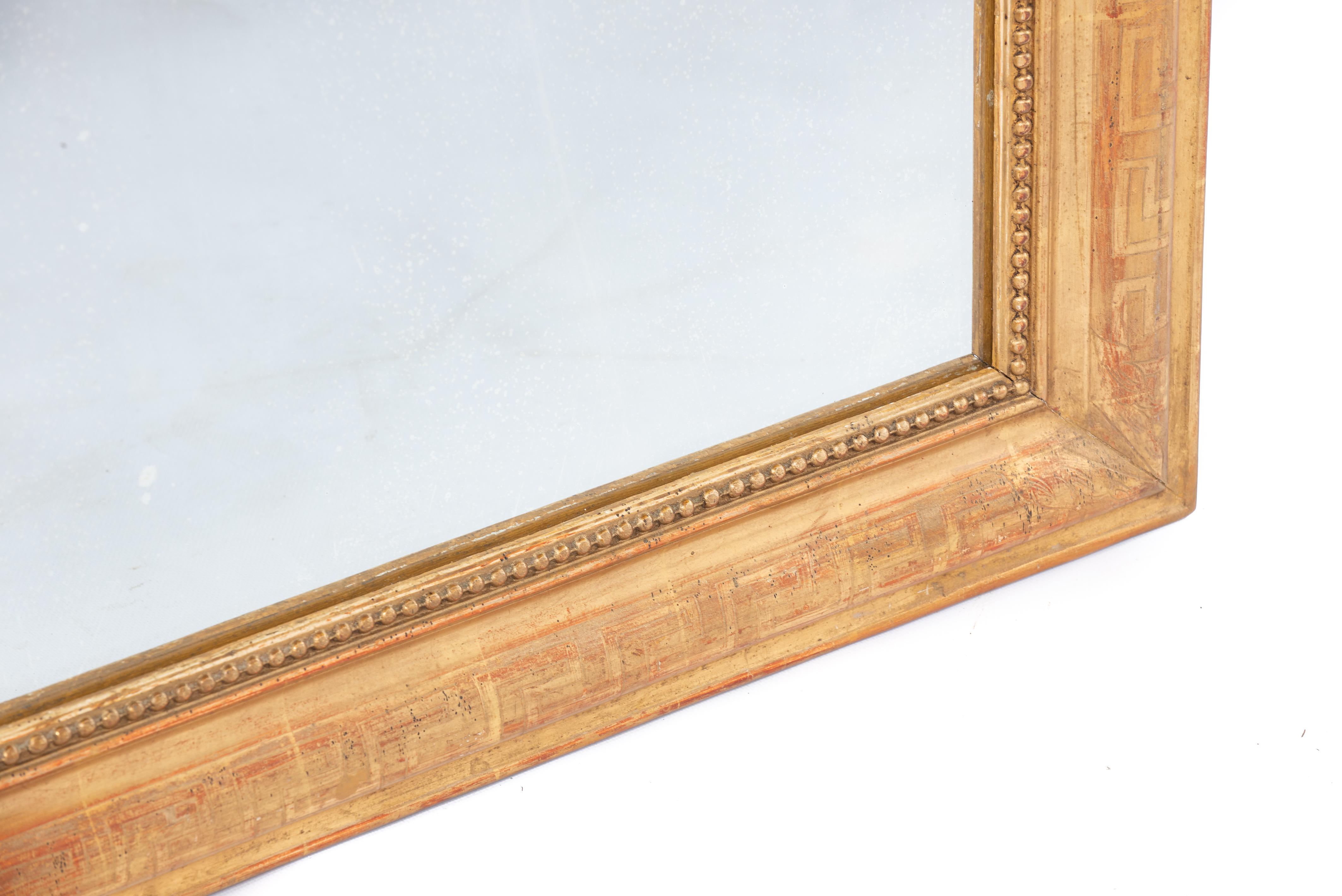 Polished 19th-century gold leaf gilt Greek key engraved French Louis Philippe Mirror For Sale