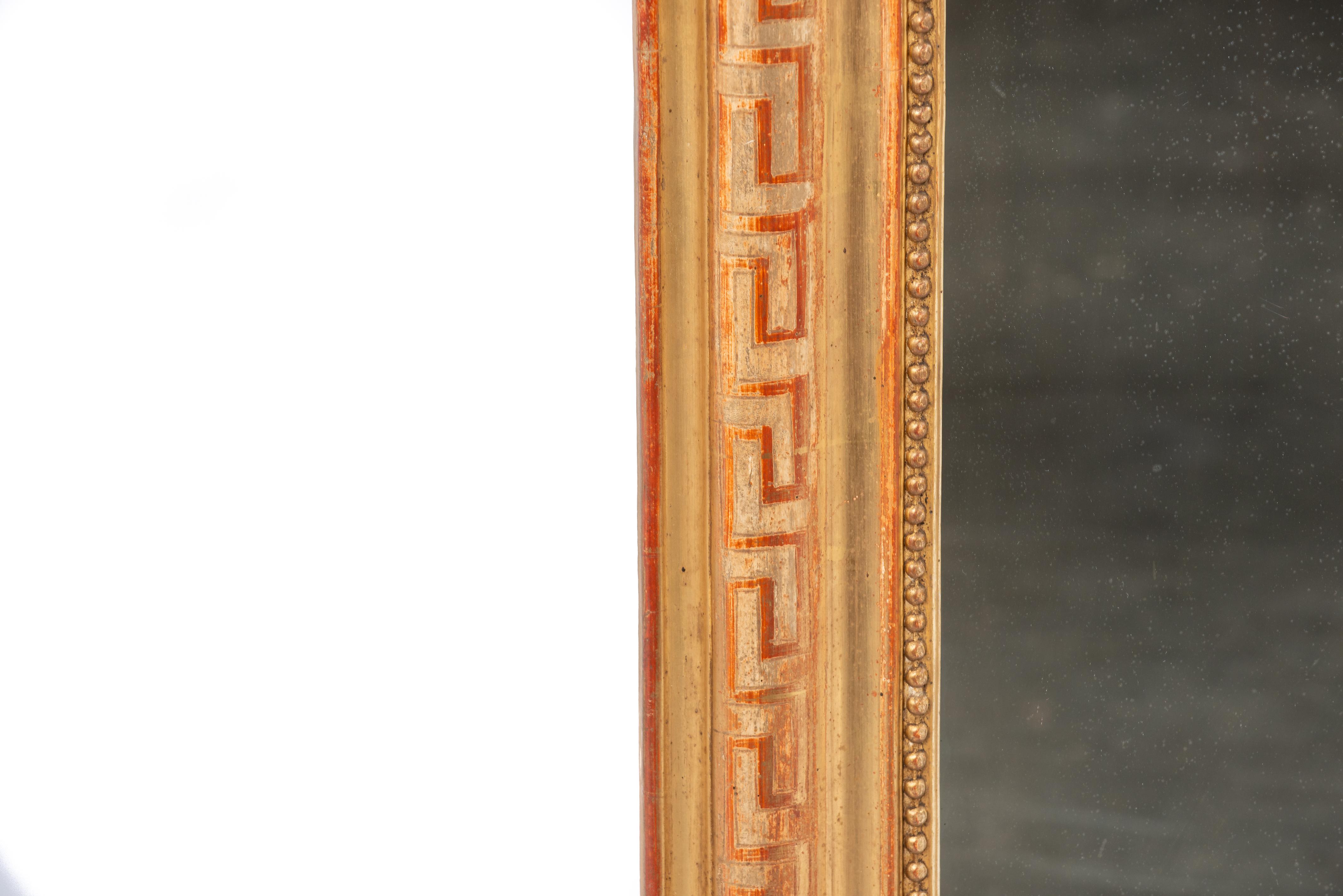 Gesso 19th-century gold leaf gilt Greek key engraved French Louis Philippe Mirror For Sale