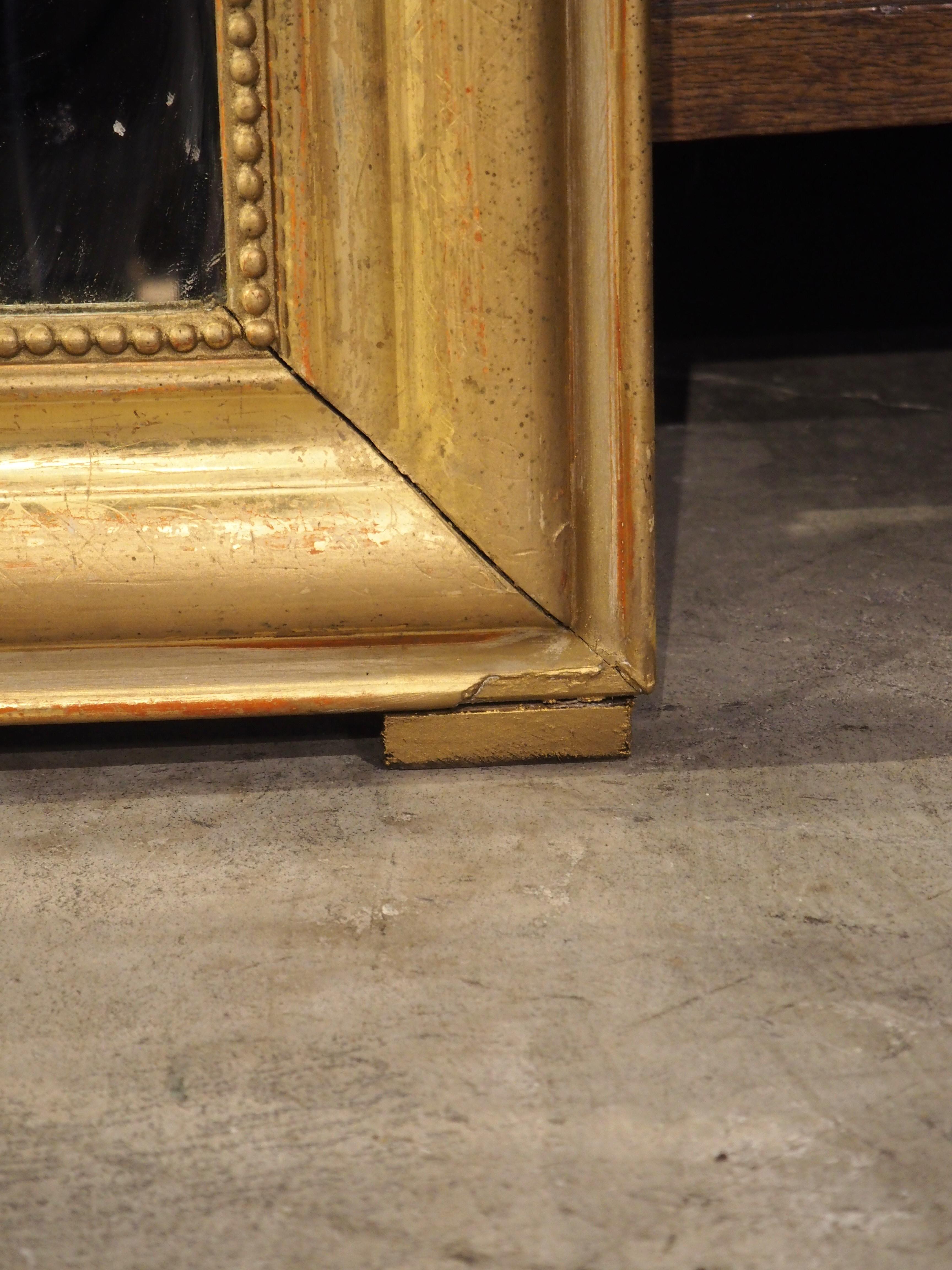 19th Century Gold Louis Philippe Mirror with Beading and Ribboned Cartouche 4