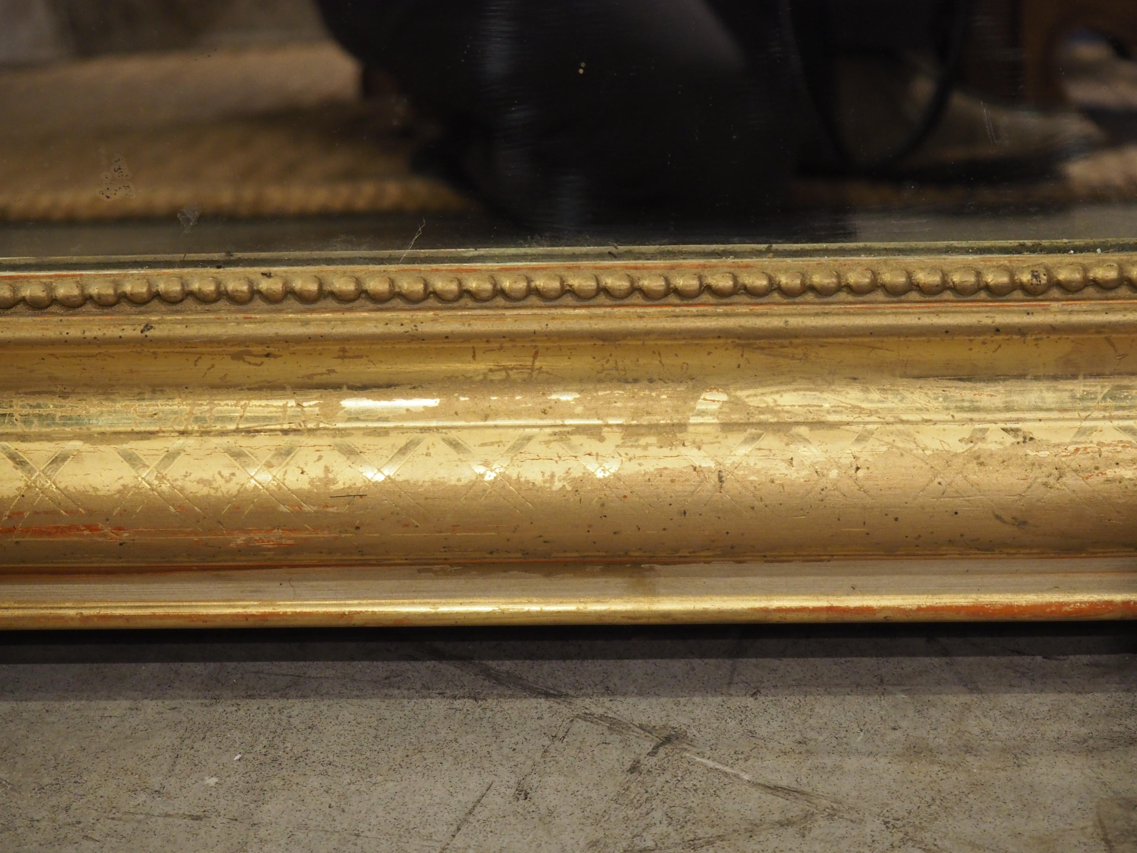 19th Century Gold Louis Philippe Mirror with Beading and Ribboned Cartouche 6