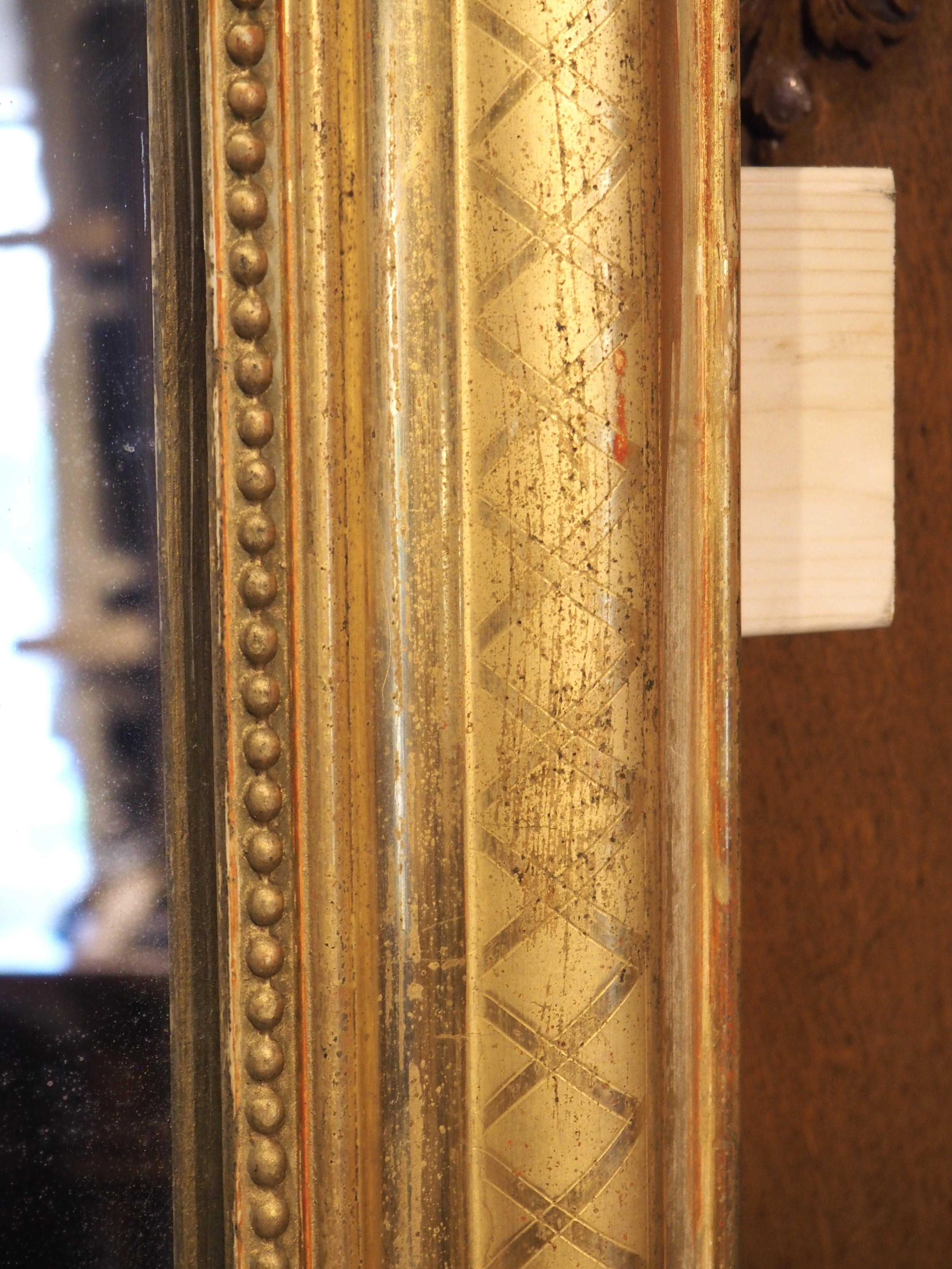 19th Century Gold Louis Philippe Mirror with Beading and Ribboned Cartouche 7