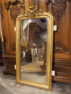 19th Century Gold Louis Philippe Mirror with Beading and Ribboned Cartouche
