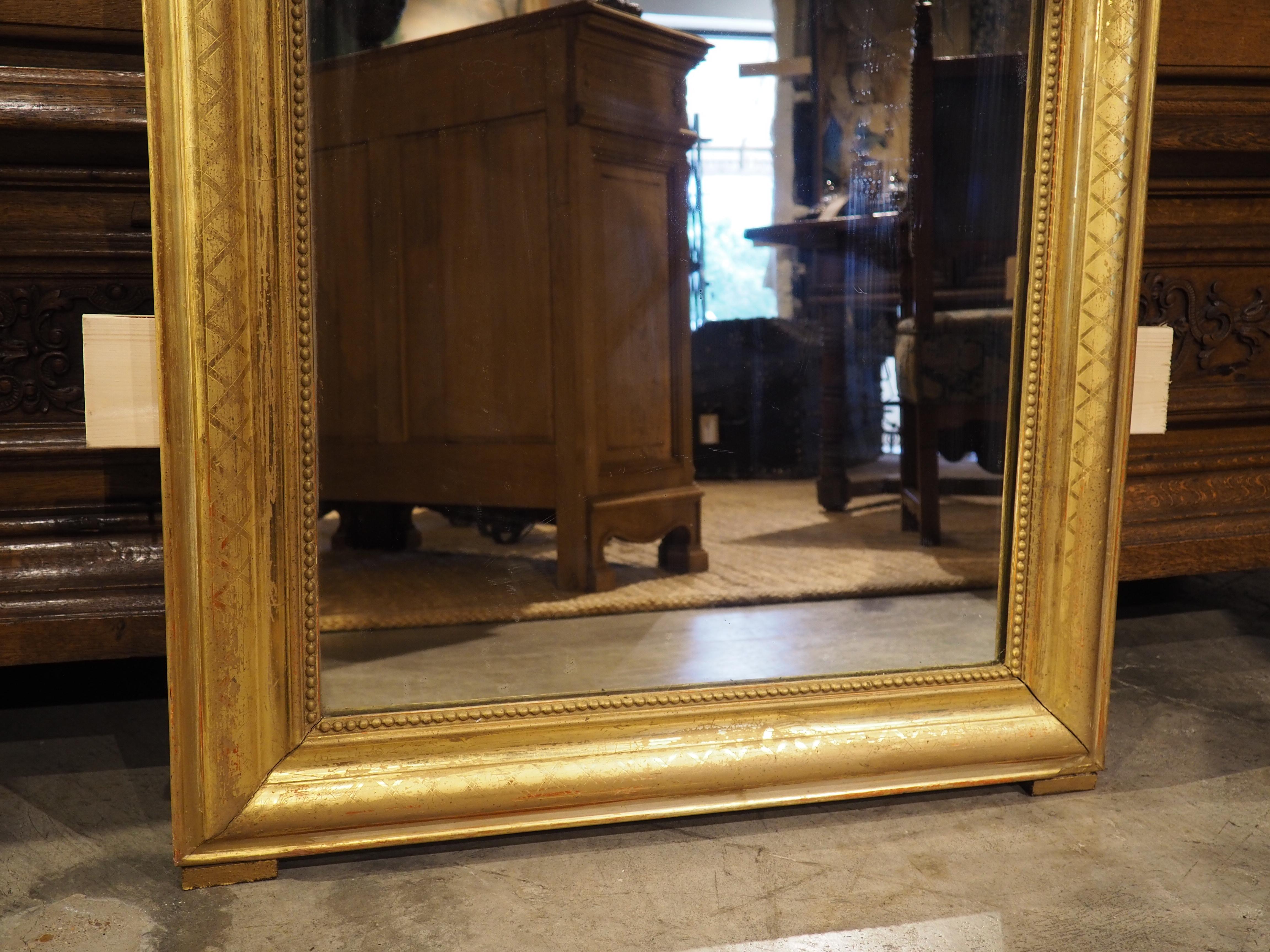 19th Century Gold Louis Philippe Mirror with Beading and Ribboned Cartouche 1