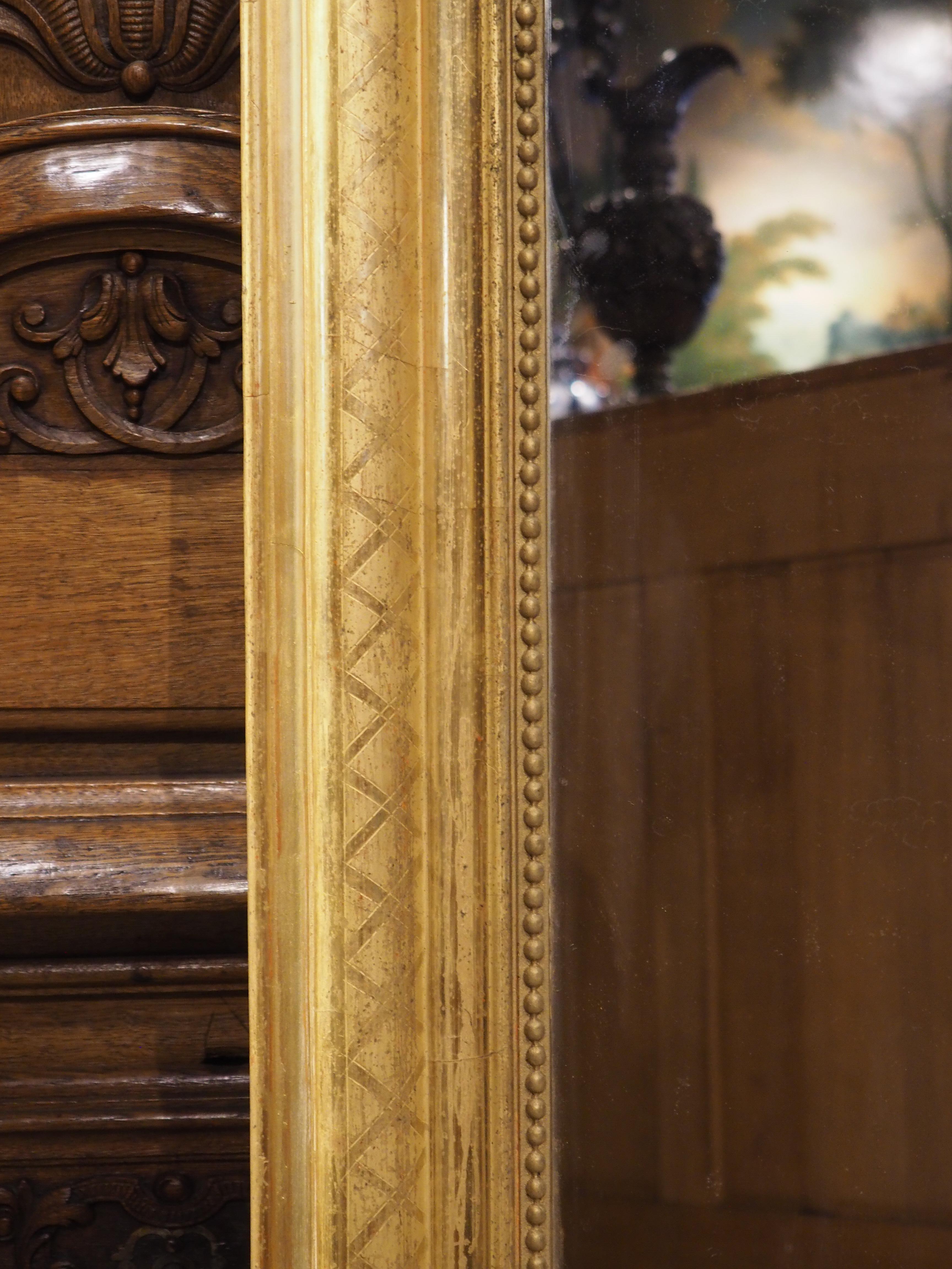 19th Century Gold Louis Philippe Mirror with Beading and Ribboned Cartouche 2