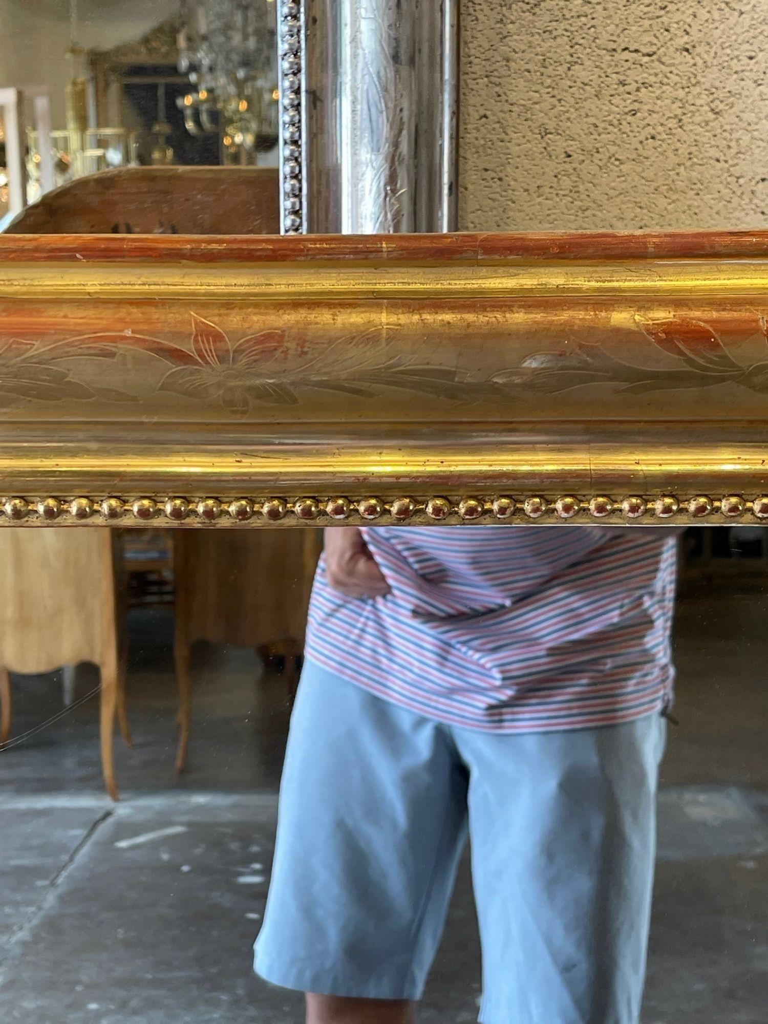 French 19th Century, Gold Louis Philippe Mirror with Floral Pattern