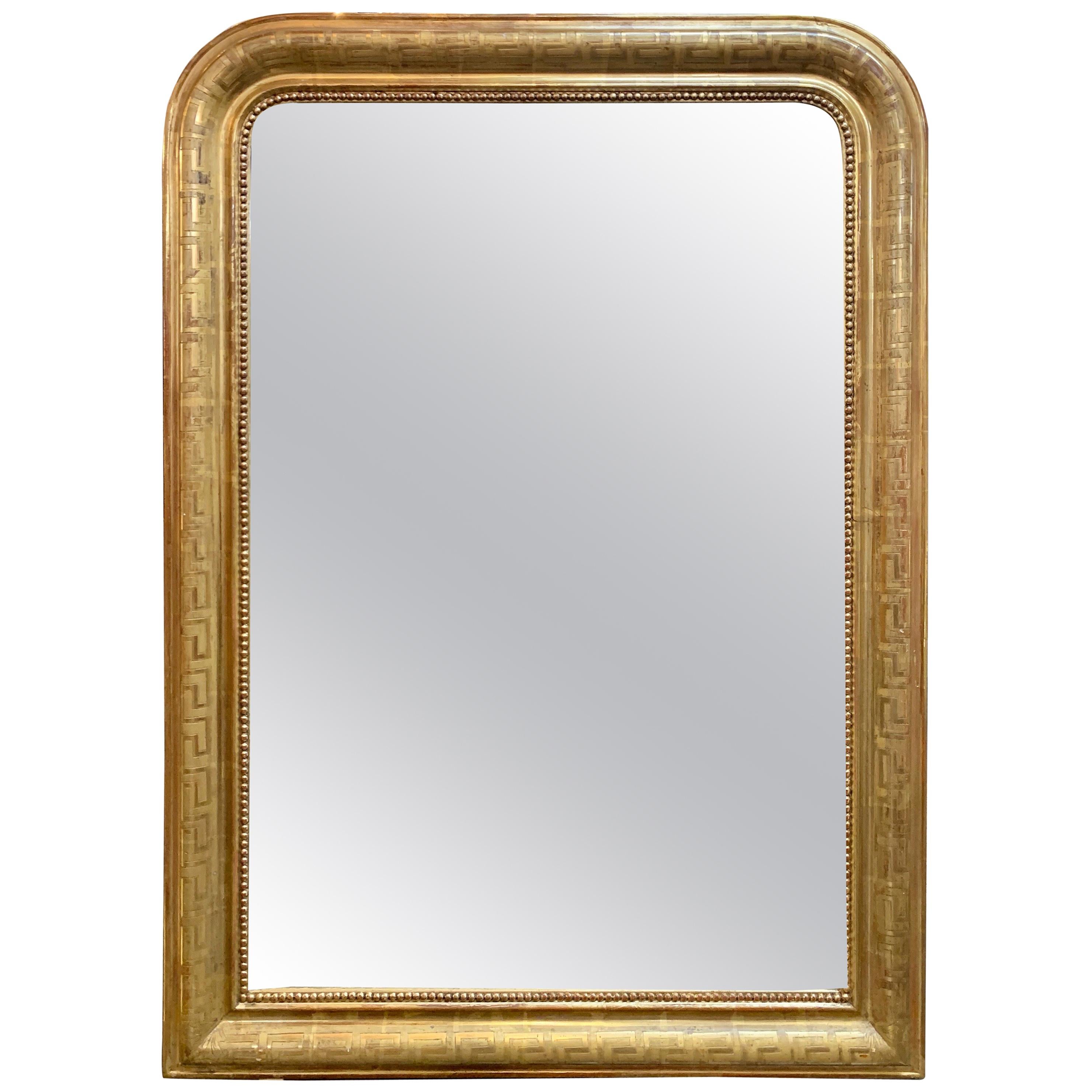 19th Century Gold Louis Philippe Mirror with Greek Key Image