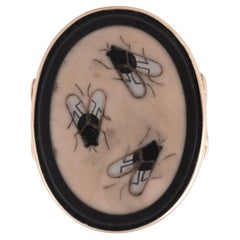 19th Century Gold Mounted Mosaic Pietra Dura Fly Ring, circa 1830