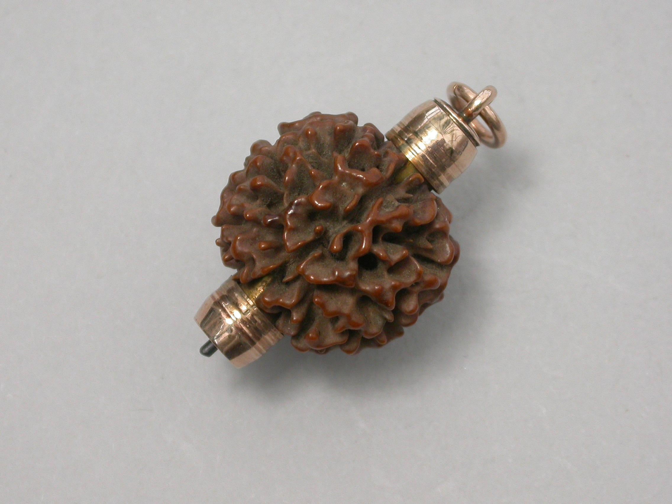 Victorian 19th Century Gold Mounted Rudraksha Seed Pencil, Unmarked, circa 1880 For Sale