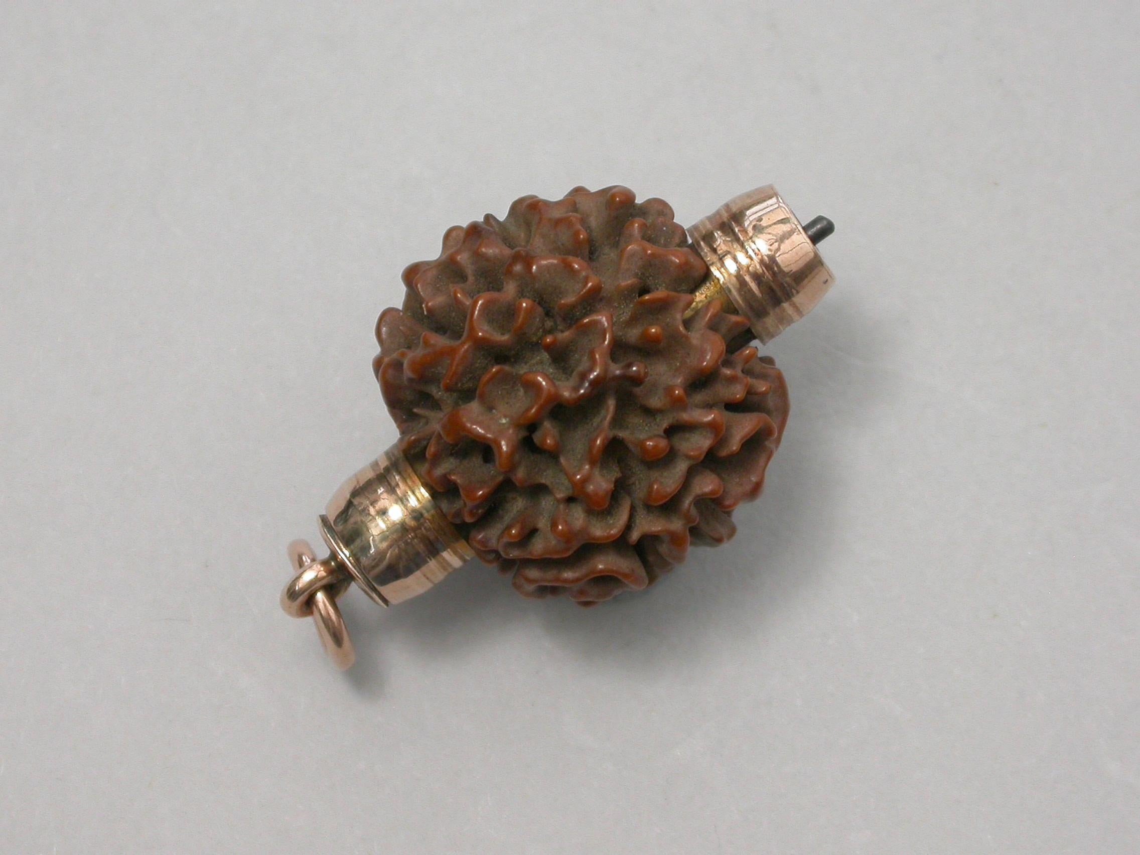 English 19th Century Gold Mounted Rudraksha Seed Pencil, Unmarked, circa 1880 For Sale