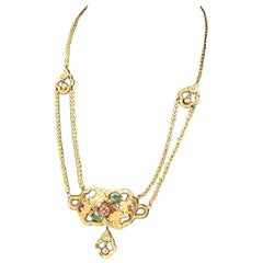 19th Century Gold Necklace with a Large Bourbon Pendant, 1850