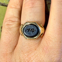 19th Century Gold Ring with an Ancient Roman Nicolo Intaglio of a Horse.