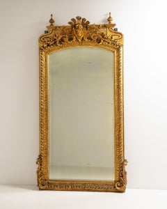 Specchio da appoggio in legno dorato in stile rococò del XIX secolo, cornice decorata, design francese