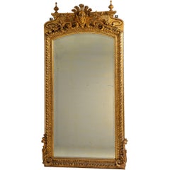 Specchio da appoggio in legno dorato in stile rococò del XIX secolo, cornice decorata, design francese