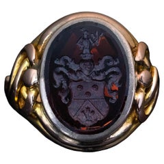 19th Century Gold Signet Ring with Armorial Garnet Intaglio Ref: 850115