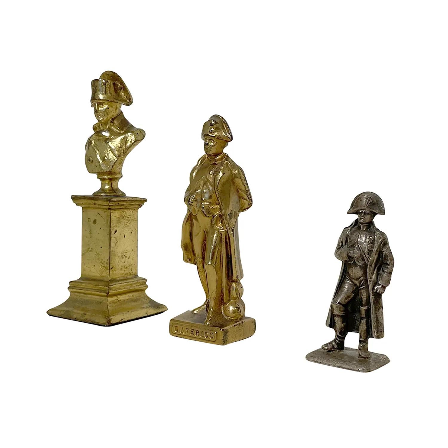 Gilt 19th Century Gold-Silver French Set of Three Small Bronze Napoleon's Sculpture