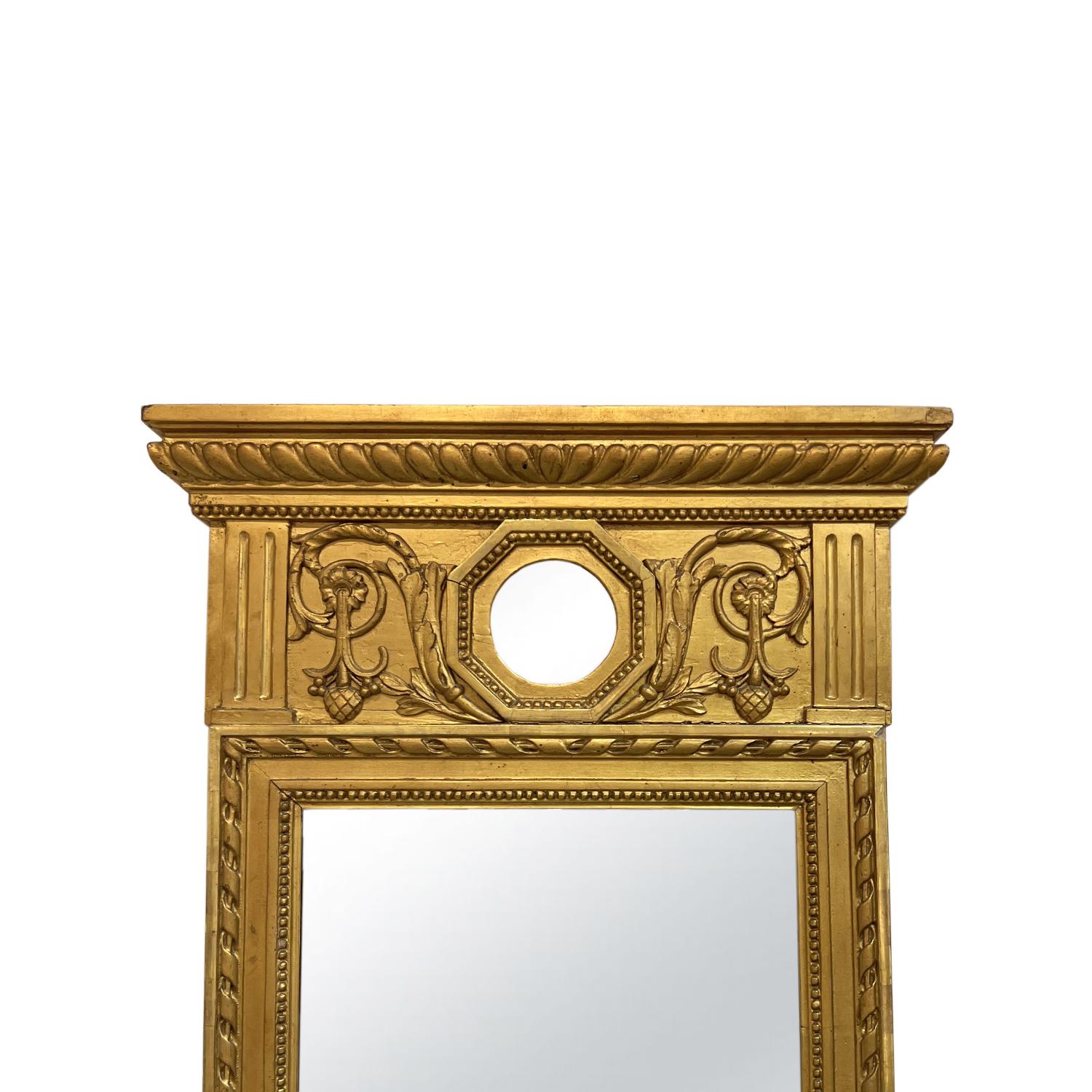 19th Century Gold Swedish Gustavian Antique Gilded Pinewood Wall Glass Mirror In Good Condition For Sale In West Palm Beach, FL