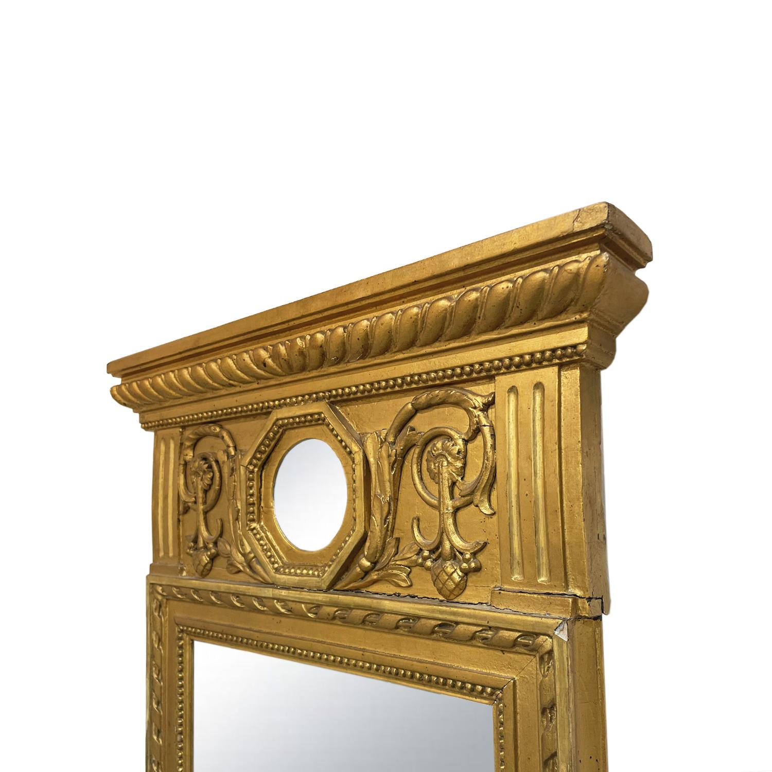 19th Century Gold Swedish Gustavian Antique Gilded Pinewood Wall Glass Mirror For Sale 1