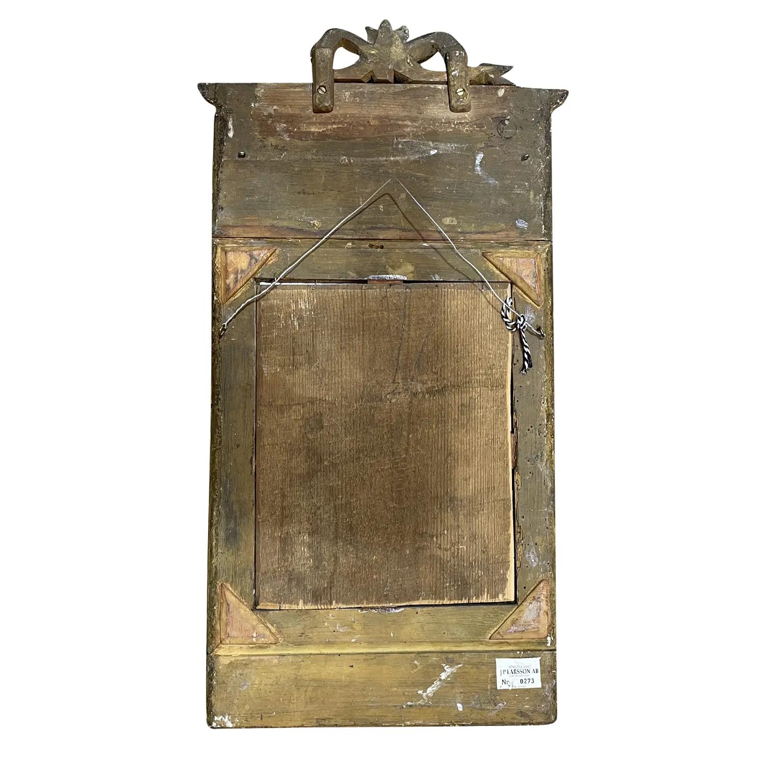 Hand-Carved 19th Century Gold Swedish Gustavian Gilded Pine Wall Glass Mirror by Jp Larsson For Sale