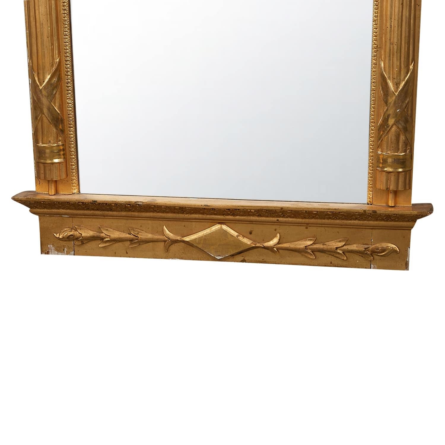 Gilt 19th Century Swedish Gustavian Gilded Pine Wall Glass Mirror, Scandinavian Decor For Sale