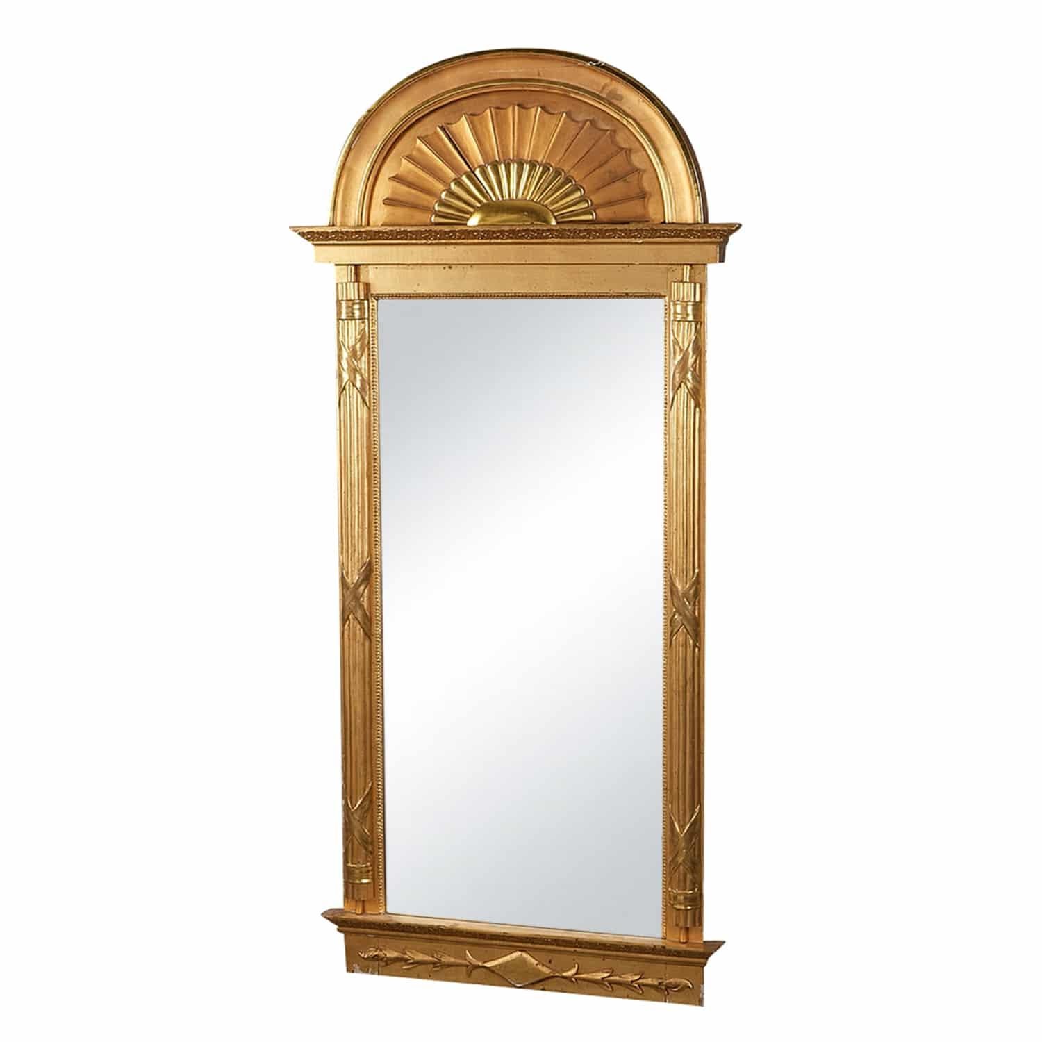 19th Century Swedish Gustavian Gilded Pine Wall Glass Mirror, Scandinavian Decor In Good Condition For Sale In West Palm Beach, FL