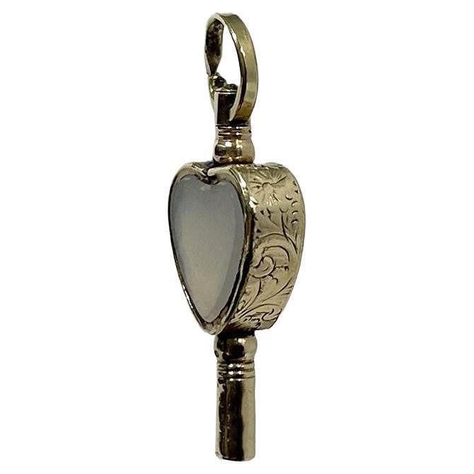 19th Century Brass and Gold Watch-Key with Agate and Heliotrope
