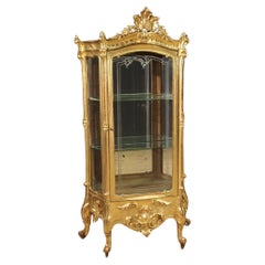 vitrina de madera dorada italiana del siglo XIX, estilo Rocaille, 1870
