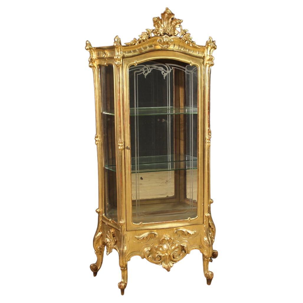 19th Century Gold Wood Italian Display Cabinet, 1870 For Sale