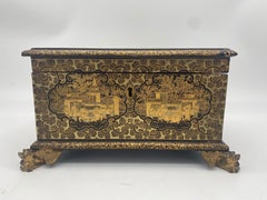 19th Century Golden Black Lacquer Chinese Jewelry Box with Dragon Feet