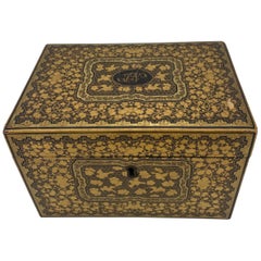 Antique 19th Century Golden Black Lacquer Chinese Tea Caddy