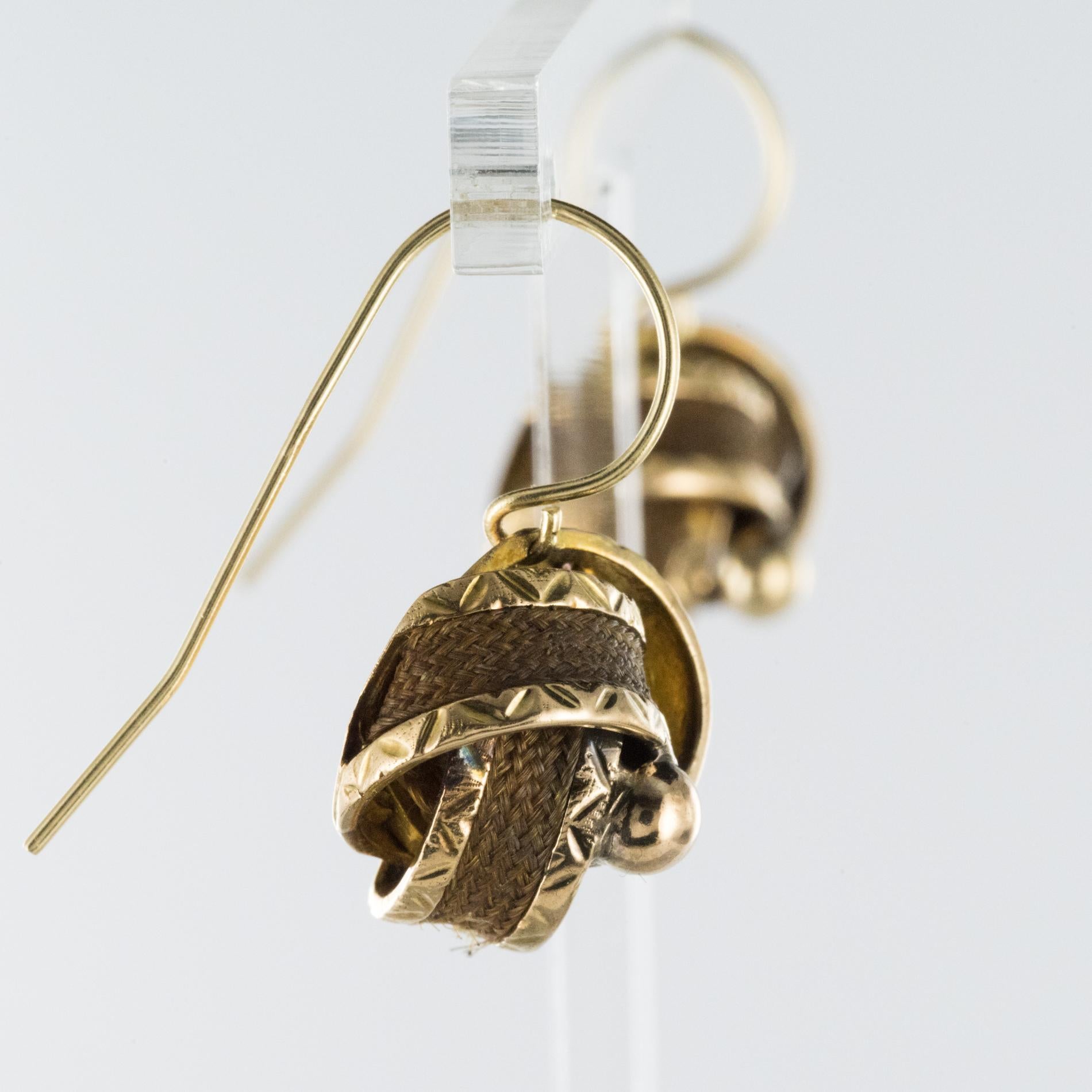 19th Century Golden Bows Hair Drop Earrings In Good Condition For Sale In Poitiers, FR