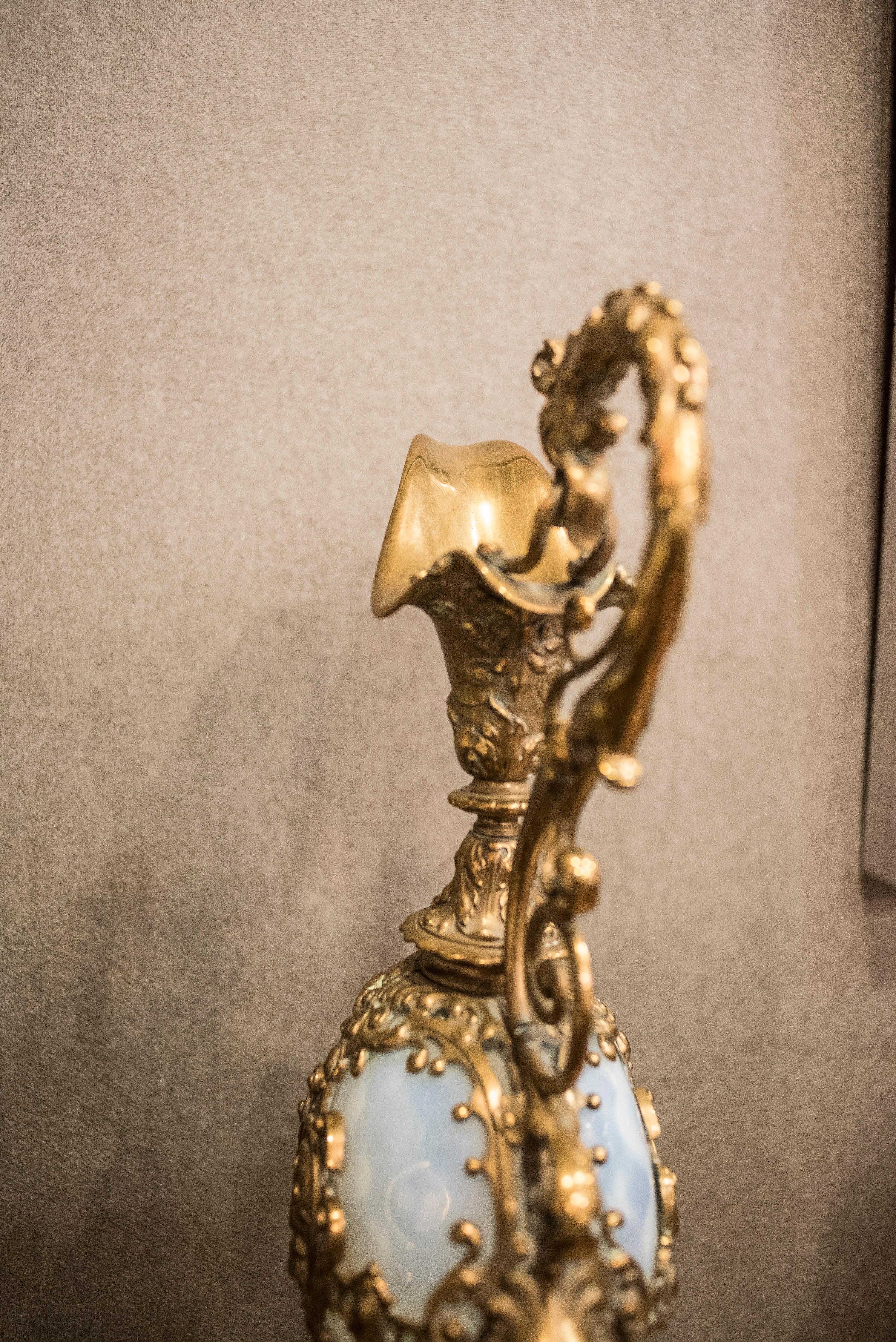 19th Century Golden Bronze and Opaline Glass Spanish Baroque Amphore 10