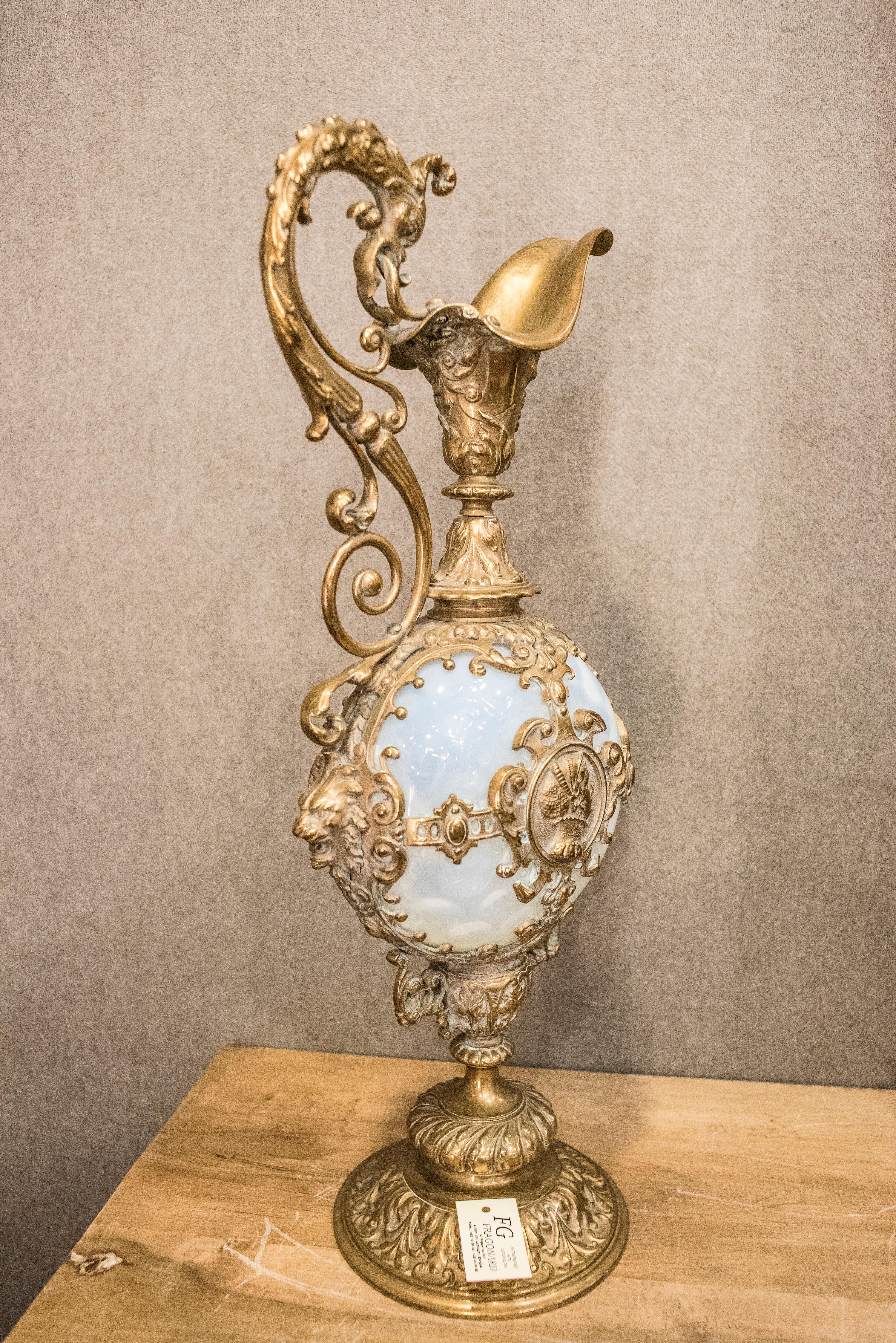 19th Century Golden Bronze and Opaline Glass Spanish Baroque Amphore 12