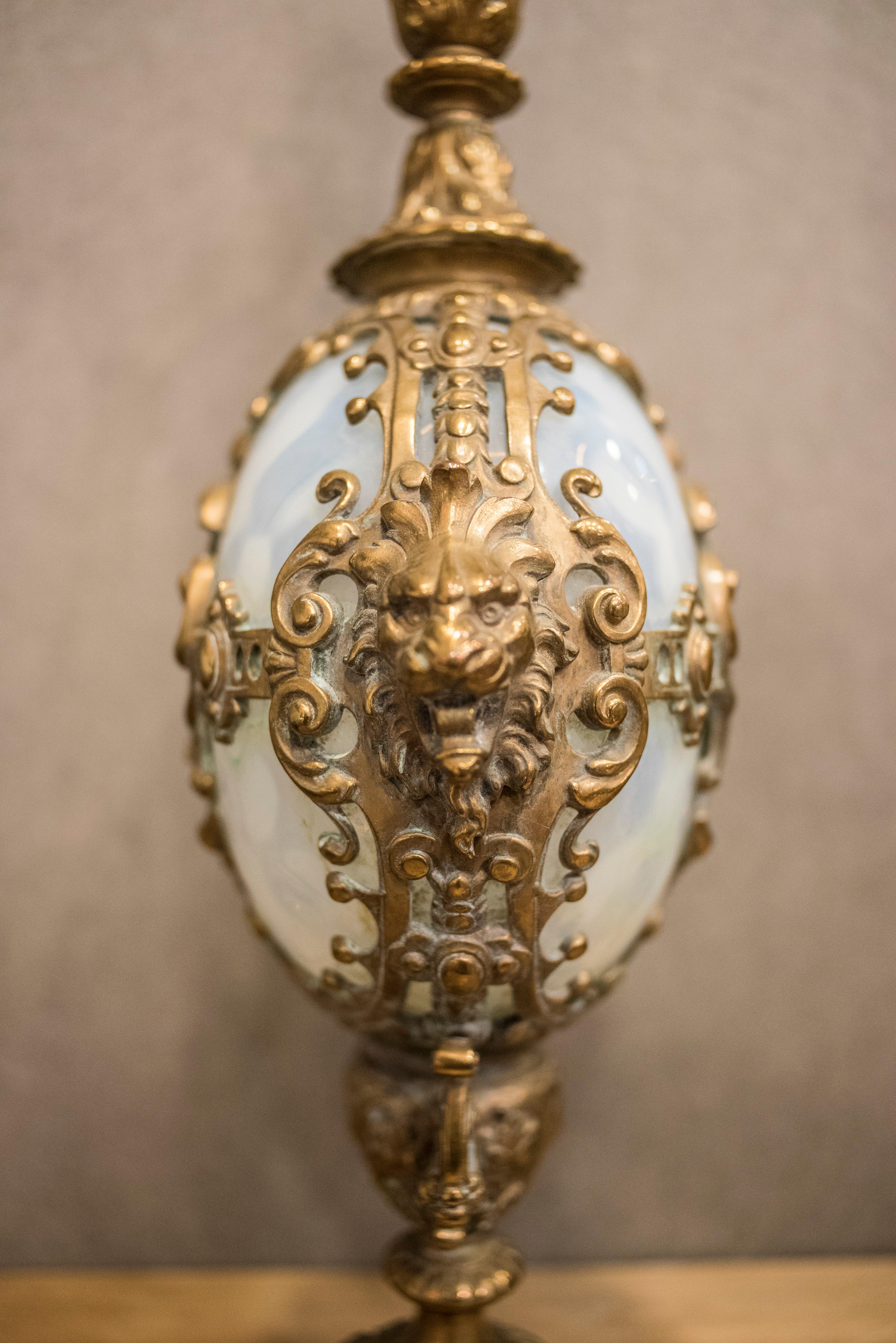 19th Century Golden Bronze and Opaline Glass Spanish Baroque Amphore 1