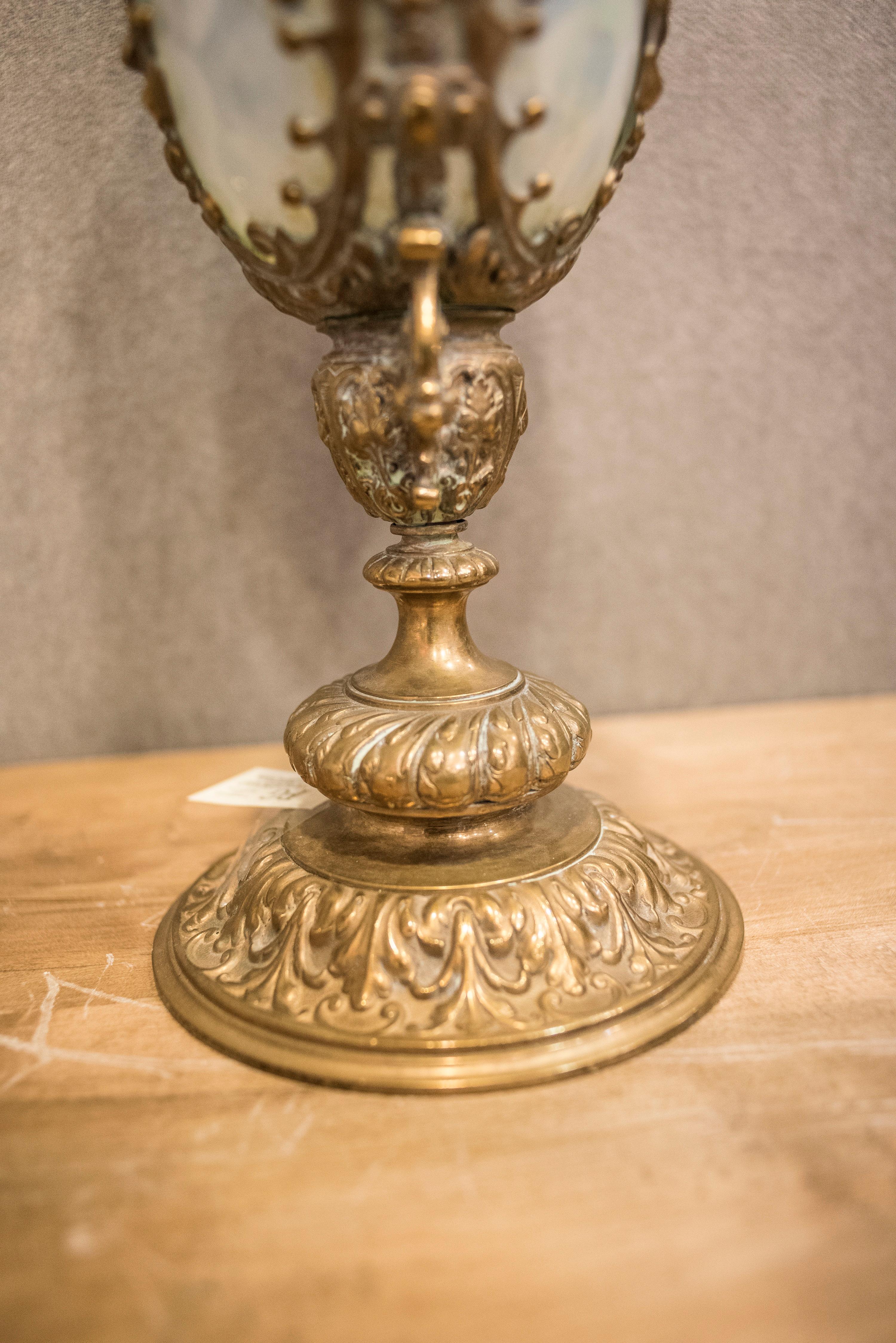 19th Century Golden Bronze and Opaline Glass Spanish Baroque Amphore 2