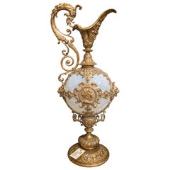 Antique 19th Century Golden Bronze and Opaline Glass Spanish Baroque Amphore