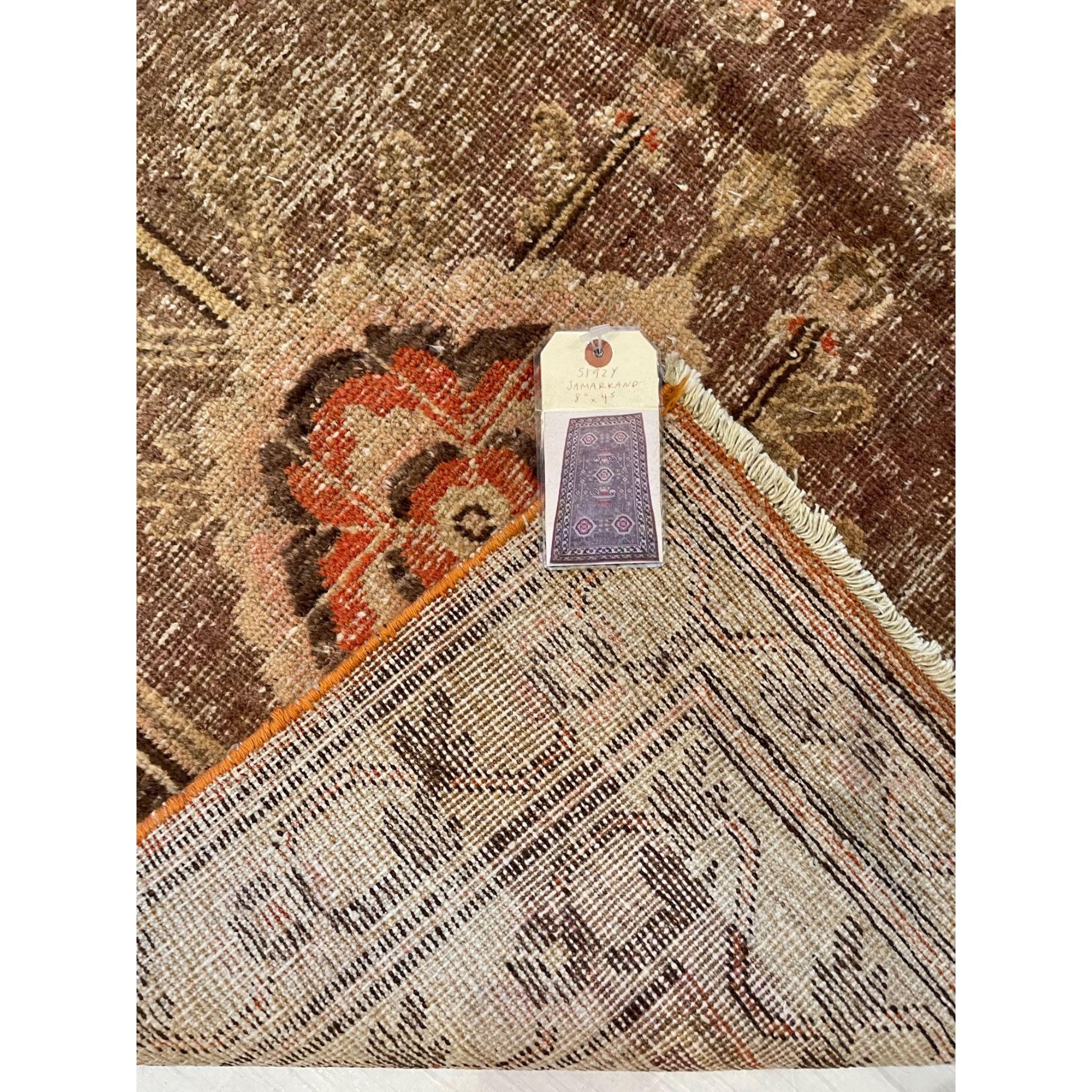 19th Century Golden Brown Design Samarkand Rug In Good Condition For Sale In Los Angeles, US