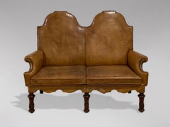 19th Century Golden Brown Leather High Back 2 Seater Sofa