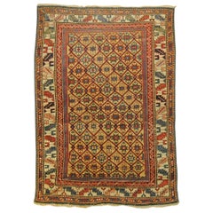 19th Century Golden Yellow Eight-Pointed Stars Caucasian Ghendje Rug, circa 1850