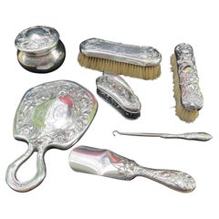 19th Century Gorham Art Nouveau Sterling Silver Vanity Set, 7 Pieces