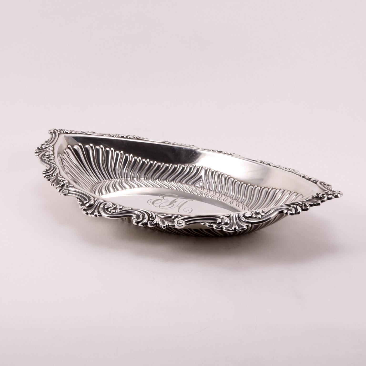 Hand-Crafted 19th Century Gorham Handcrafted Sterling Silver Oval Bowl For Sale