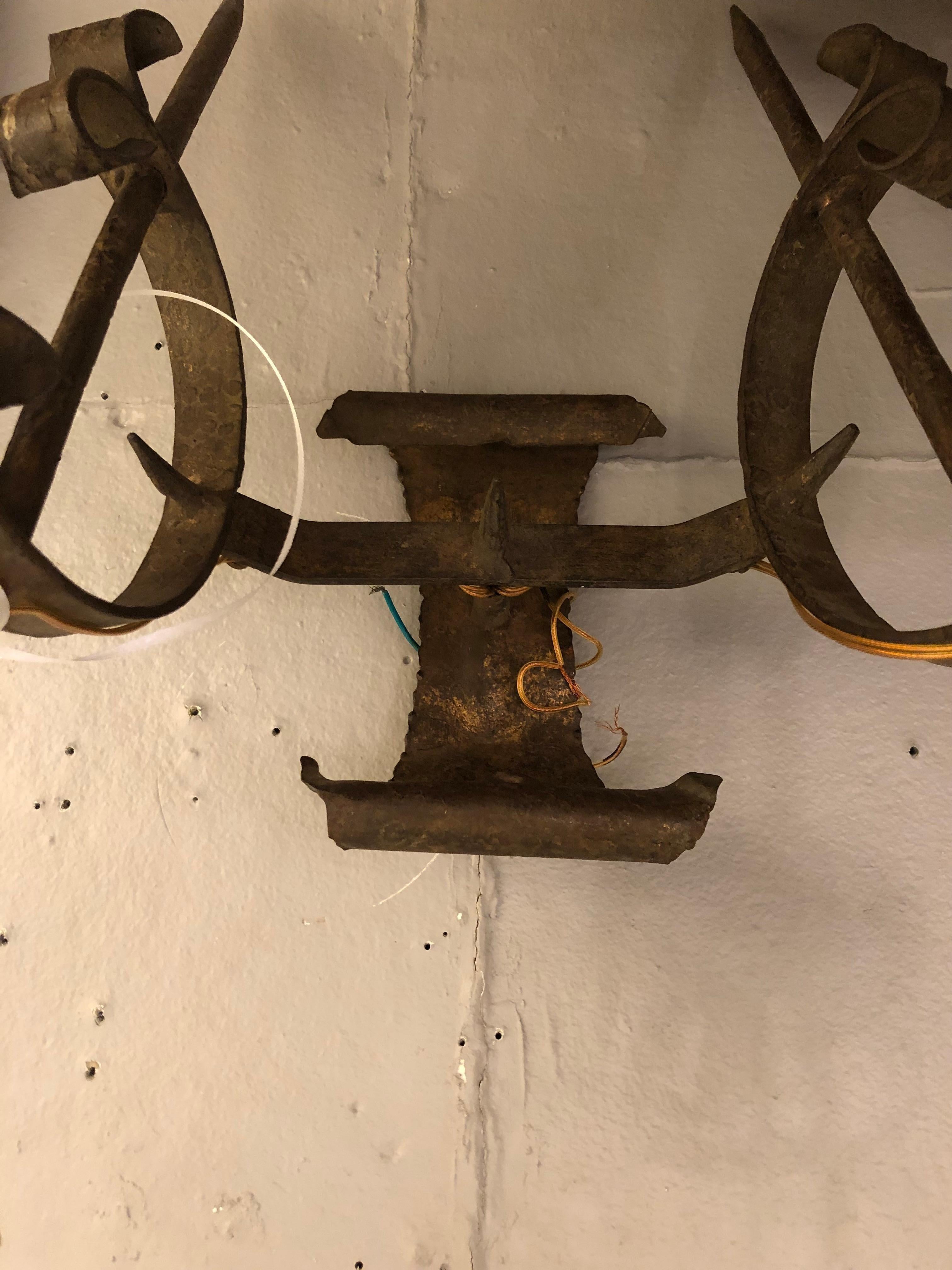 19th Century Gothic Aged Brass English Pair of Wall Sconces For Sale 4