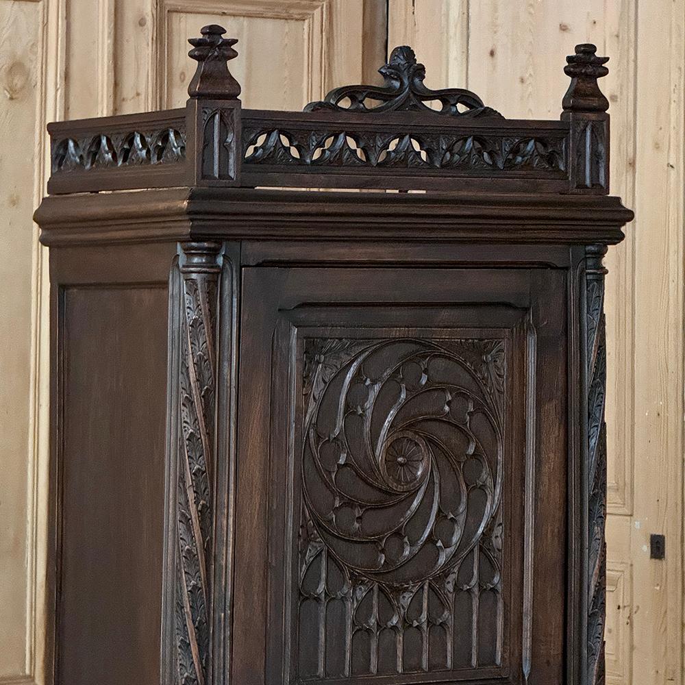 Hand-Carved 19th Century Gothic Bonnetiere ~ Petite Armoire