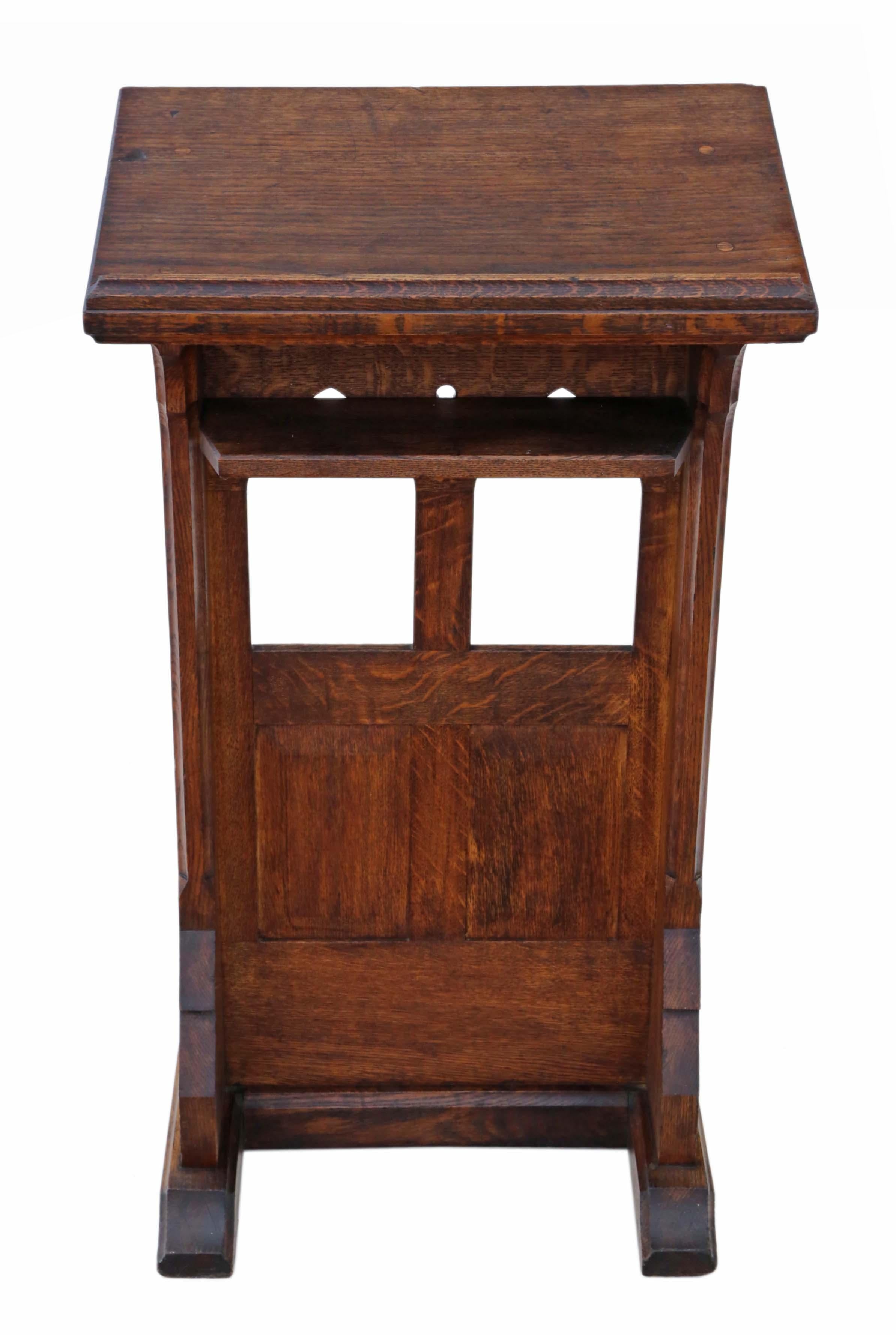 Antique quality 19th century Gothic carved oak pedestal lectern stand table station. Would make an impressive restaurant reception station.
This item is fine quality, solid and very heavy, with no loose joints. Very stable.
An attractive piece