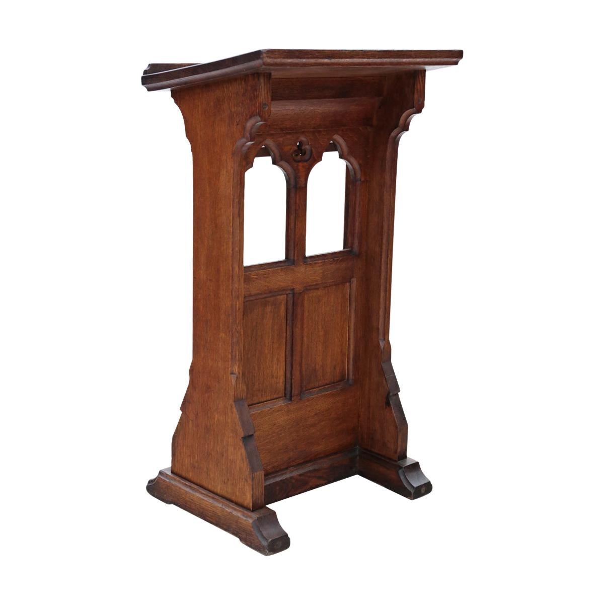 19th Century Gothic Carved Oak Pedestal Lectern Stand Station