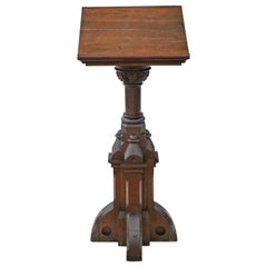 Antique 19th Century Gothic Carved Oak Pedestal Lectern Stand Table Station