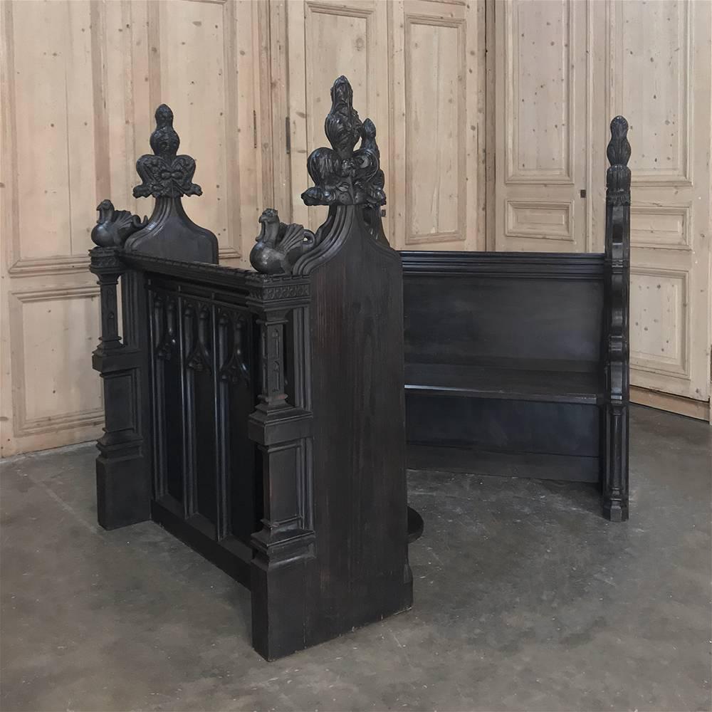 19th Century French Gothic Choir Pew with Kneeler 3