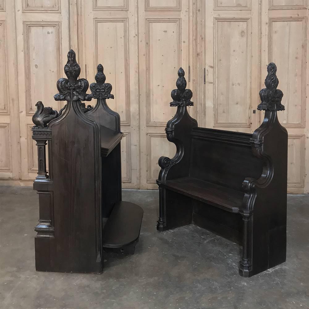 19th Century French Gothic Choir Pew with Kneeler 4