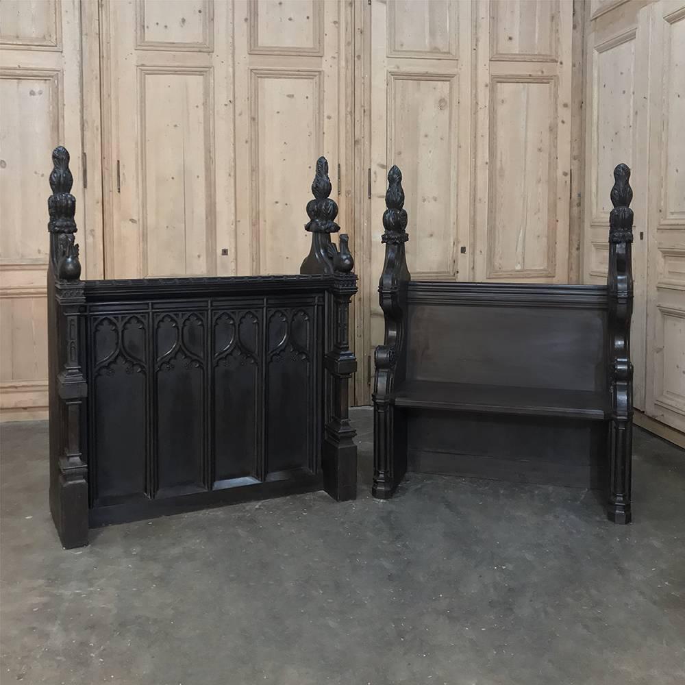 Hand-Carved 19th Century French Gothic Choir Pew with Kneeler